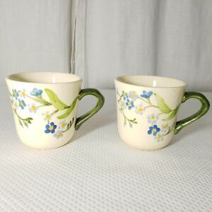 Vtg Franciscan Ware Forget Me Not Floral Coffee Cup Mug White Blue Green Qty 2